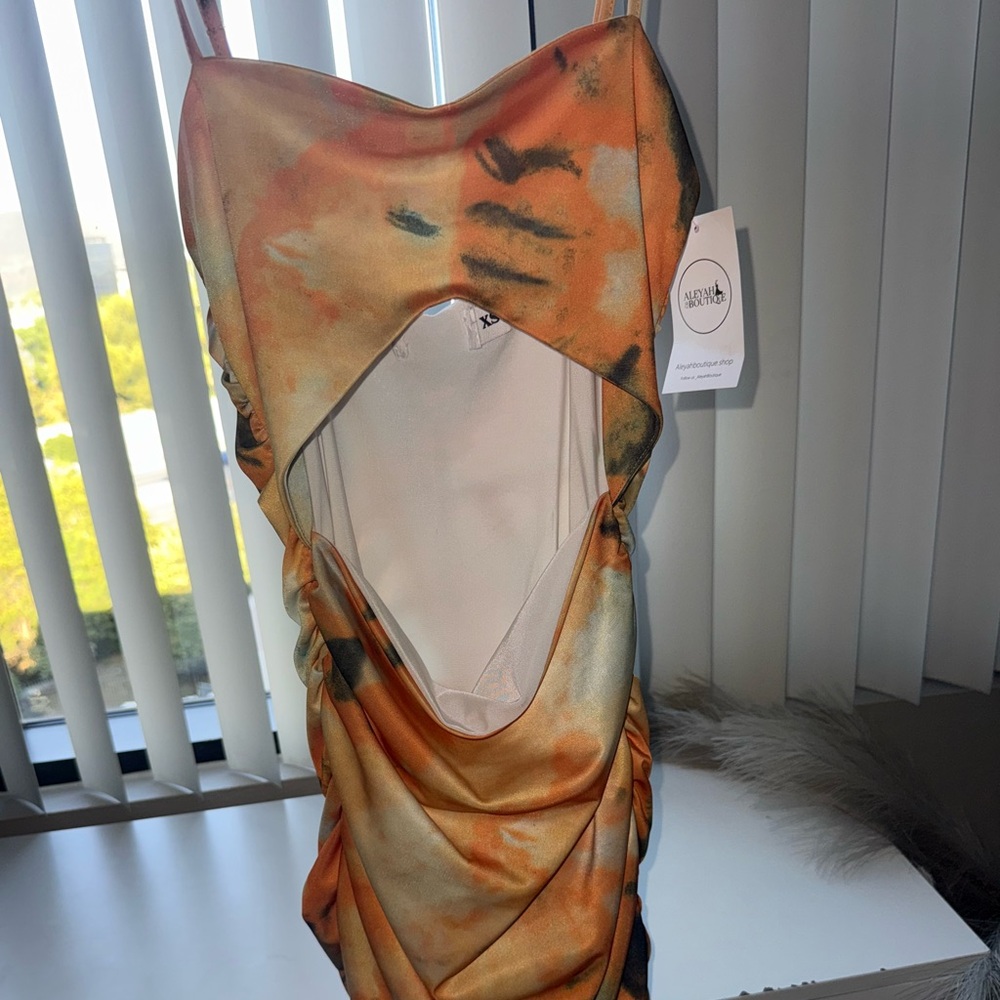 Orange Tie-Dye Cutout Dress